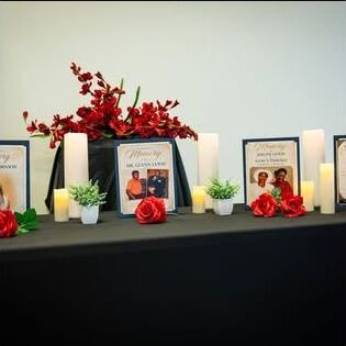 Red floral memory display styled by A&A Events